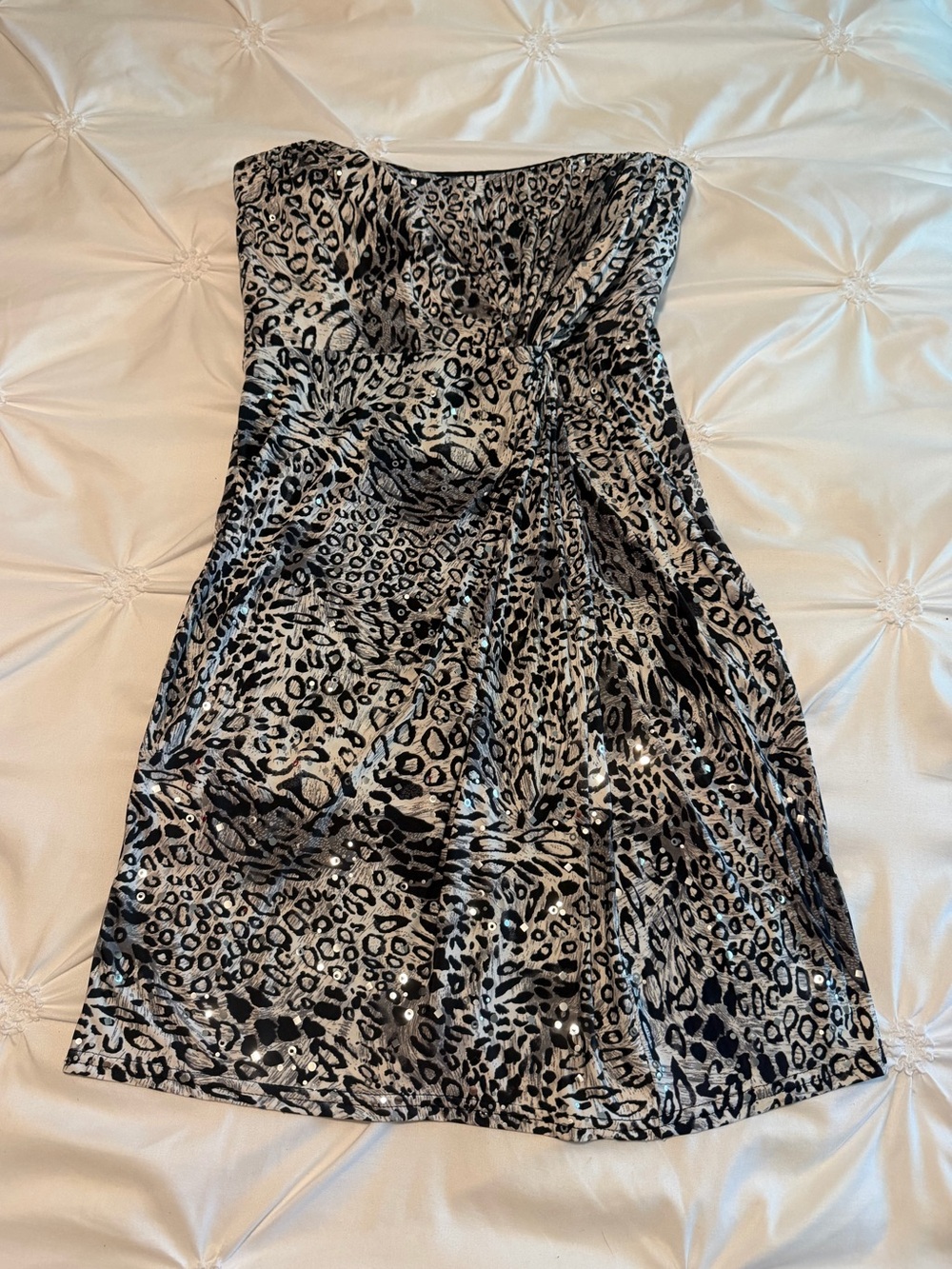 y2k Jolie leopard print sequin strapless dress